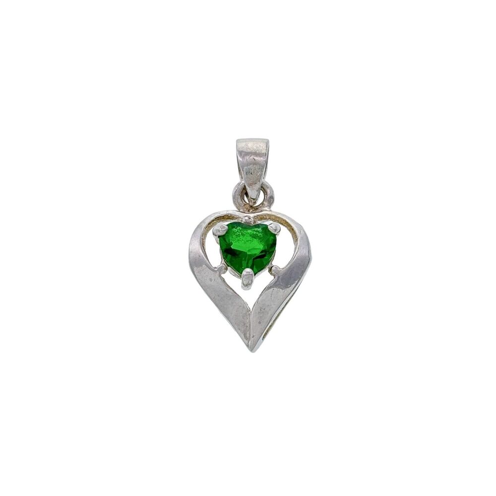 Vintage Sterling Silver 925 Green Crystal Heart Pendant